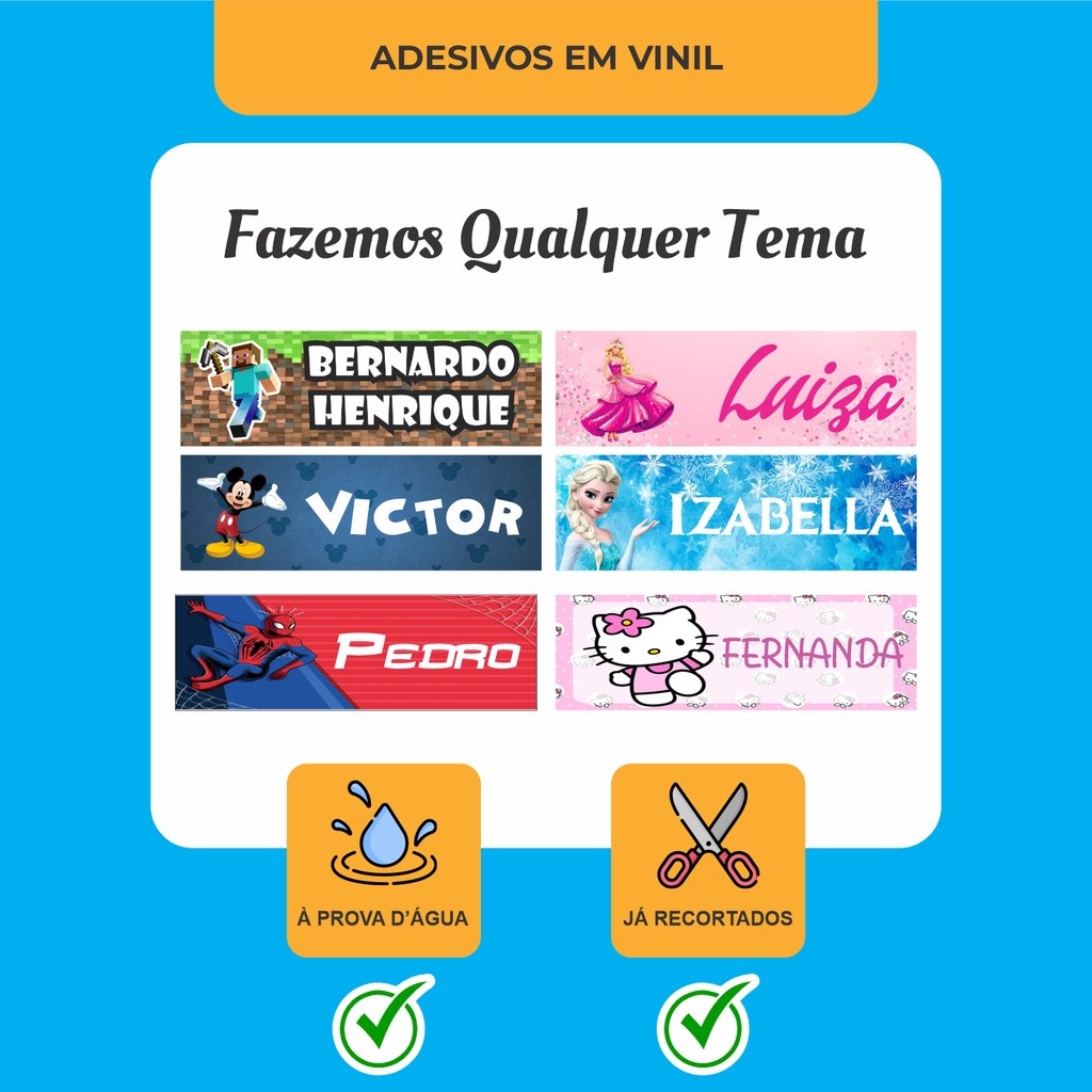 Kit 125 etiquetas adesivo escolar nome para material prova d´agua