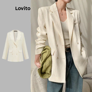Lovito Blazer casual de tecido texturizado com botões lisos para mulheres L110AD1322