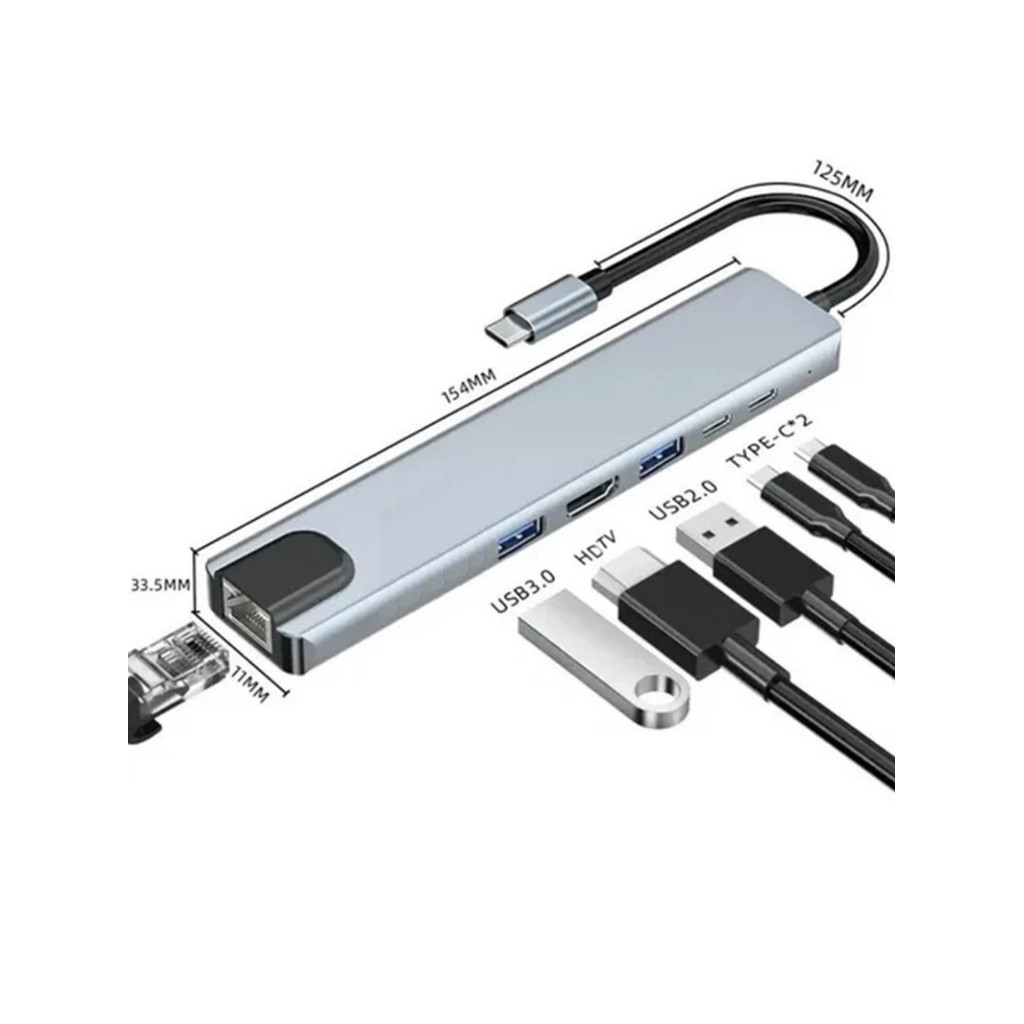 Hub USB C 8 em 1 com HDMI 4K RJ45 Adaptador Tipo C com USB 3.0 PD para ...