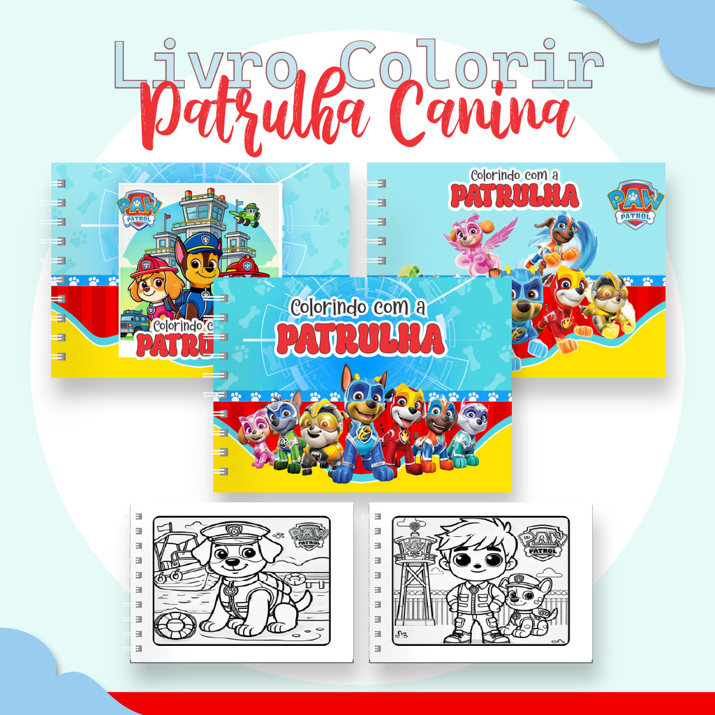 Livrinho Livro de Colorir Personalizado com Nome Patrulha Canina Com 50 ...