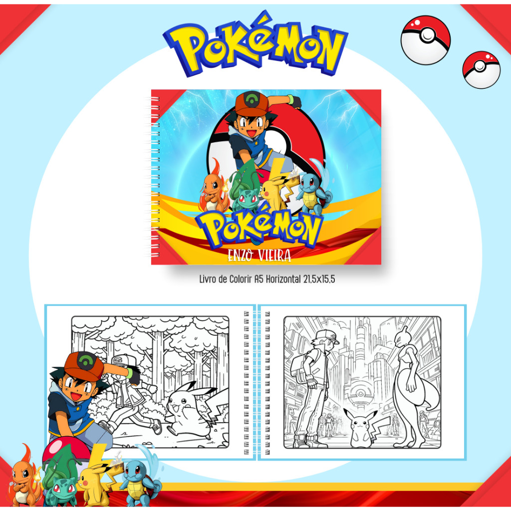Livro de Colorir Pokémon Estilo Bobbie Goods 51 Folhas 180g Pronta ...