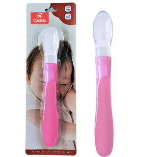 Colher Infantil Anatômica Rosa Bebê Silicone Castela