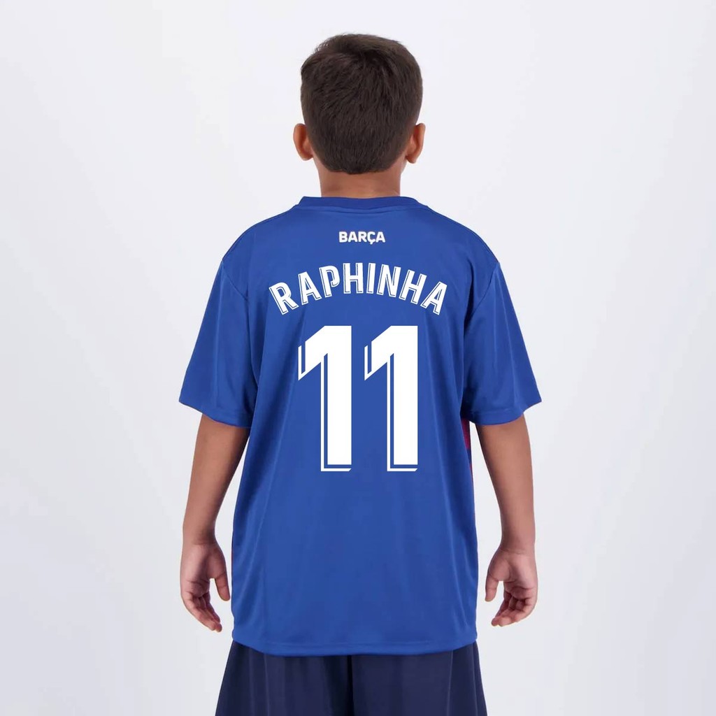 Camisa Barcelona Raphinha 11 Dominant Juvenil Azul | Shopee