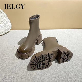 IELGY Martin Botas Femininas Outono/Inverno 2025 Novas Justas De Couro Macio Aumentado Com Sola Grossa E Salto Alto