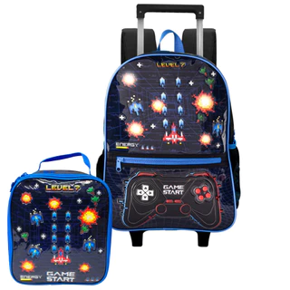 Kit Mochila De Rodinhas Lancheira Game Atari Pisca Pisca em Oferta na Shopee