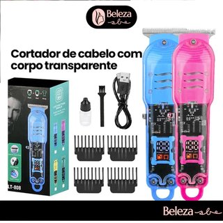 Máquina De Cortar Cabelo Profissional Smart Lcd Barbeador Elétrico Transparente Sem Fio Para Homens