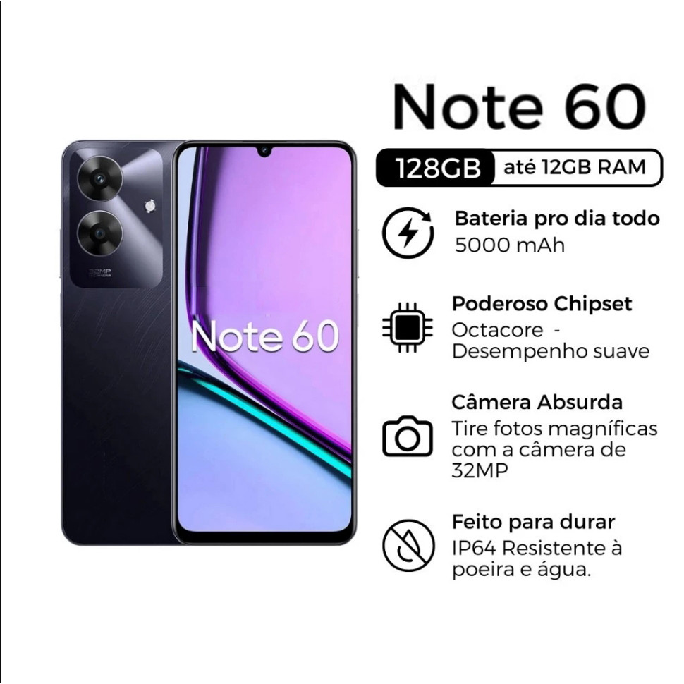 Realme Note 60 Dual SIM 512GB 12GB Memória Global Smartphone