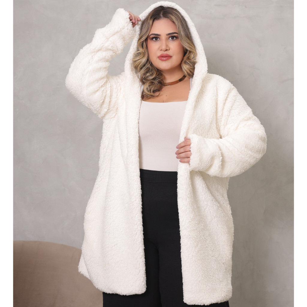 Blusa de Frio Feminina Teddy Plus Size Forrada com Capuz | Shopee Brasil