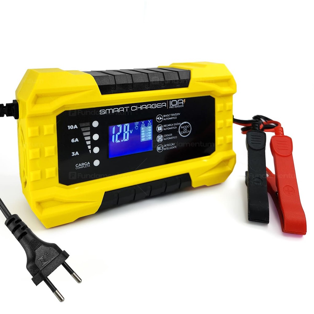 Carregador Bateria Automotivo Smart Charger 10A Digital 12V 24V Indicador  Carga Caminho Carro Moto