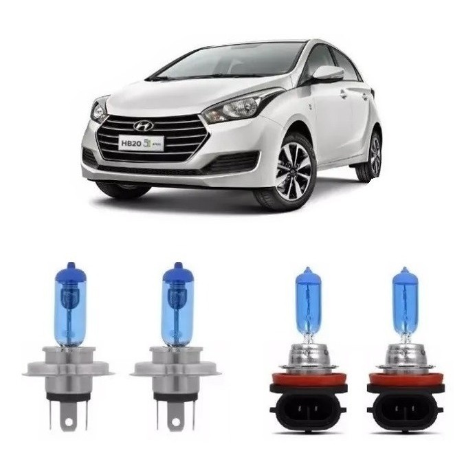 Kit Lampada Super Branca Farol + Milha H4 E H8 Hyundai Hb20