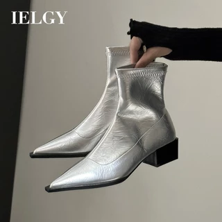 IELGY Botas Europeias E Americanas De Bico Fino Femininas 2024 Outono Inverno Novas skinny De Salto Bloco design De Nich