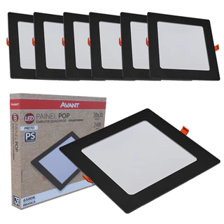 Kit 7 Painel Plafon Pop Quadrado Embutir Luz Branco Frio 6500K Bivolt 24w Avant