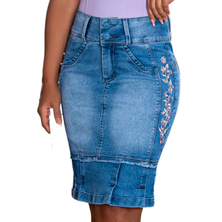 SAIA JEANS, CINTURA ALTA, LYCRA, EVANGÉLICA BORDADO LATERAL, STRASS E PÉROLAS