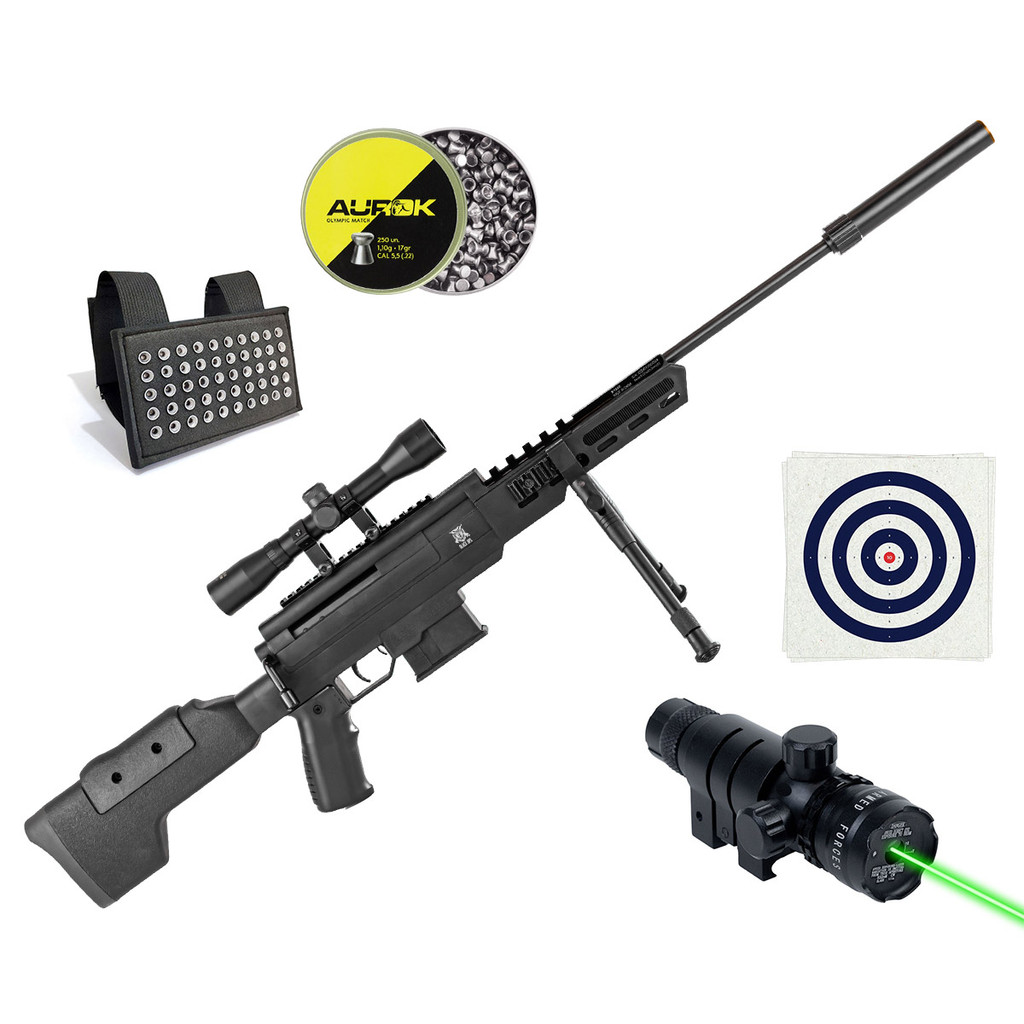 Carabina de Pressão Sniper 5.5mm Black Ops Gás Ram 60kg com Luneta