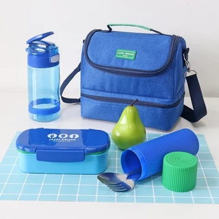 Conjunto Lancheira térmica, Pote p/ lanche com garrafa e Porta Acessórios Multi-uso Azul
