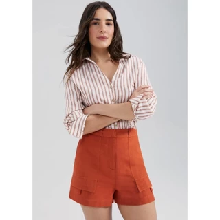 Shorts Feminino Cintura Alta Com Linho Hering em Oferta na Shopee