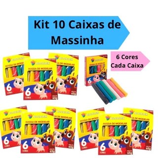 Kit 10 Caixas Massinha de Modelar com 6 Cores Kit Festa Intantil Lembracinhas 65g Alcalex em Oferta na Shopee