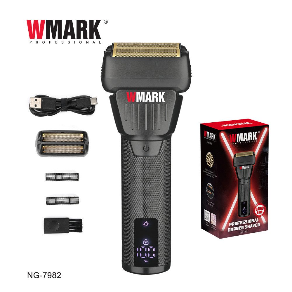 WMARK Novo Aço Inoxidável Gravado Titânio Banhado A Duas Lâminas Malha Navalha Elétrica Masculina NG-7982
