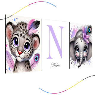 quadro decorativo infantil safari personalizado bichinhos 3 peças, safari, leão, leaozinho, lilás