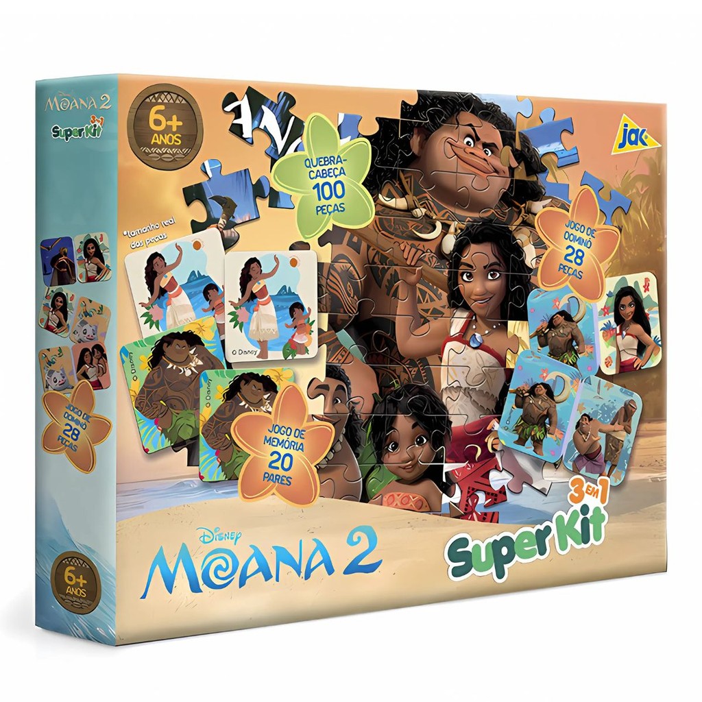 Super Kit Moana 2 Quebra Cabeça, Dominó e Jogo Da Memória 3266