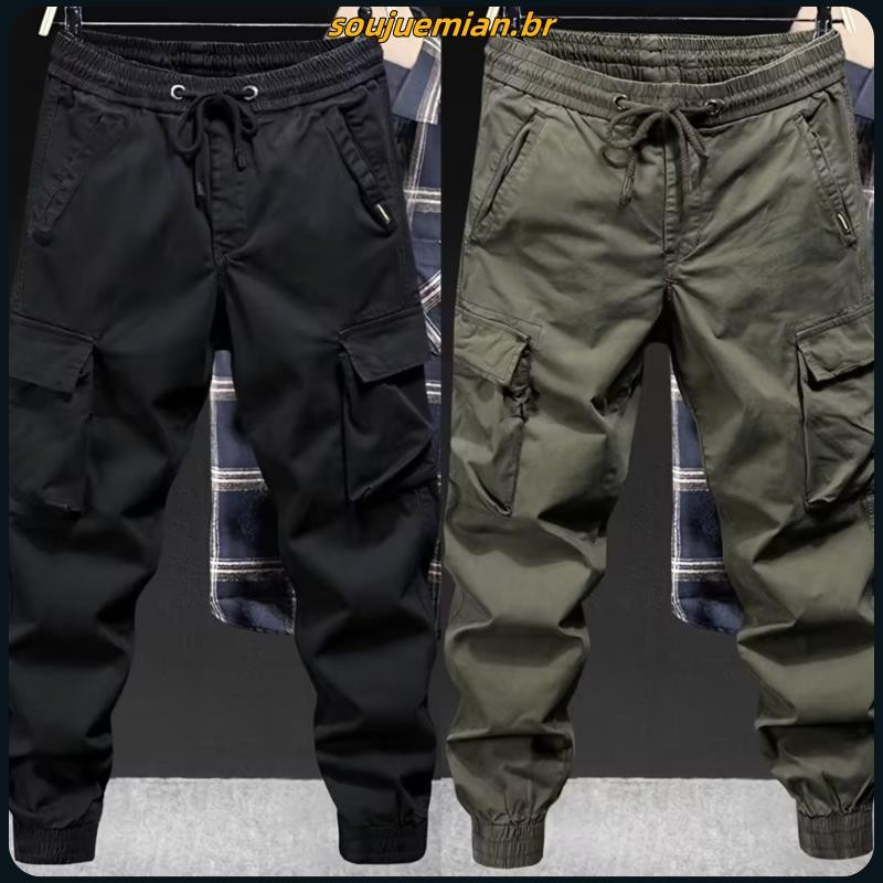 M-5XL Calça Tática Moda De Bolso Múltiplo Plus Carga Roupa Masculina