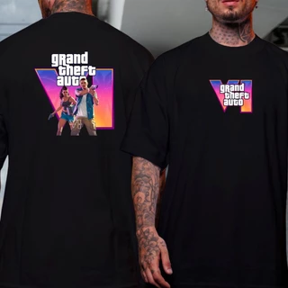 Camiseta Unissex Algodão 100% Estampa Jogo Gta 6 Logo Lucia e Jason Grand Theft