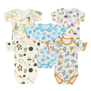 Kit Enxoval Roupa de Bebê 5 Peças Body Manga Curta Estampado
