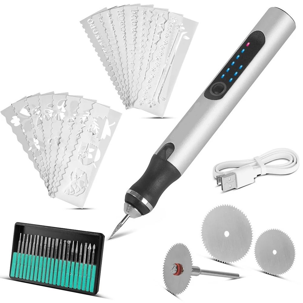 Kit De Caneta De Gravação Elétrica Ferramenta 3 velocidades Recarregável