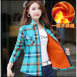 Outono Inverno Feminino Casaco Topos De Manga Comprida Adicionar Veludo Engrossar Camisa Jaqueta em Promoção na Shopee Outono Inverno Feminino Casaco Topos De Manga Comprida Adicionar Veludo Engrossar Camisa Jaqueta