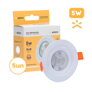 Kit 5 Spot Direcionável Embutir 5w Redondo Luz Amarela 3000k Luz Neutra Luz Branca 6500k Solara