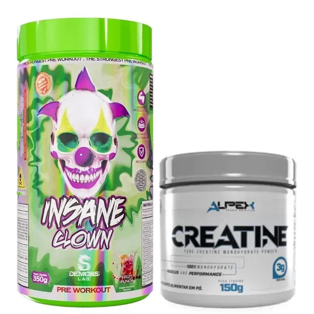 Kit Pré Treino Insane Clown 350g Demons Lab + Creatina Pura Alpex 150g