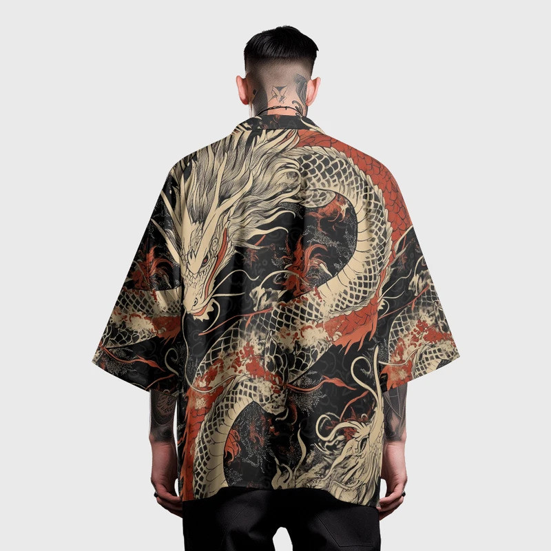Verão Samurai Dragão Impressão Quimono Masculino Elegante Haori ...