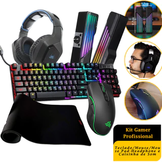 Kit Teclado e Mouse Gamer Com Fio RGB + Caixa de Som Pc RGB + Headphone e Mouse Pad Profissional em Oferta na Shopee