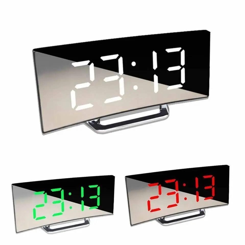 Relógio De Mesa Digital Led Despertador Alarme Temperatura Data Com Espelho Curvado