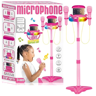 Brinquedo Pedestal Rosa Com 02 Microfones Com Luz E Som - Castela