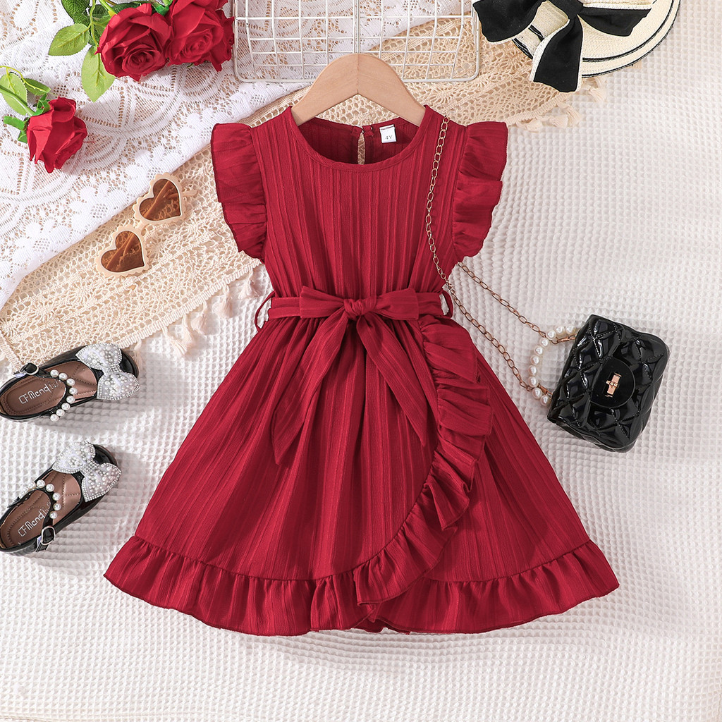 Vestido de princesa para meninas de 4 a 7 anos, cor sólida, gola ...