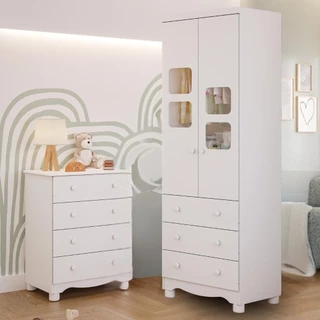 Quarto de Bebê Completo Cômoda Júnior Simples 4 Gavetas Guarda Roupa Uli 2 Portas 3 Gavetas 100% MDF em Oferta na Shopee
