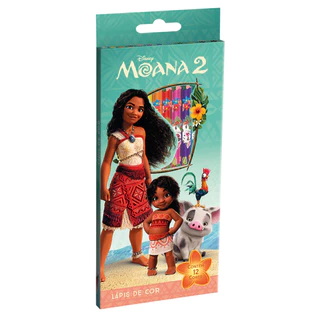 Caixa de Lápis de Cor Escolar Moana 2 Disney Infantil 12 Cores Tris
