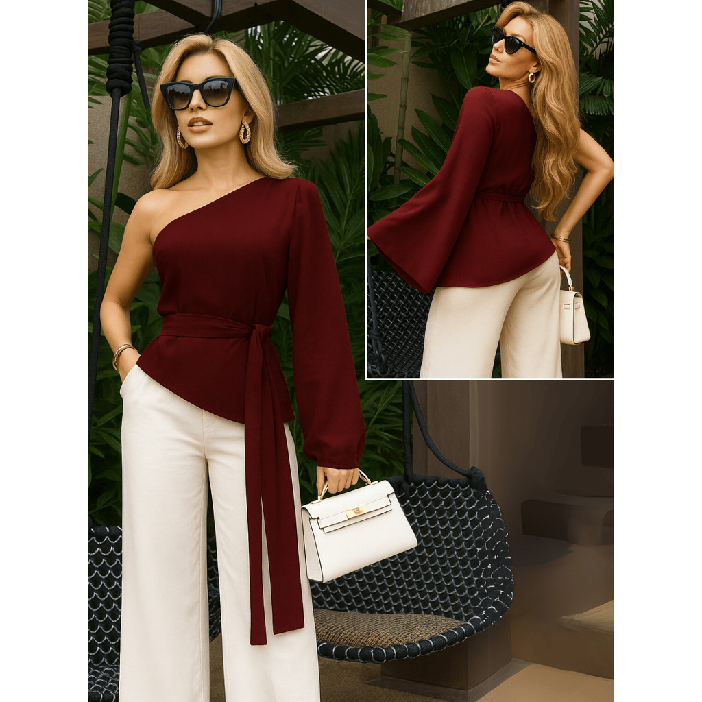 Blusa Feminina Ombro Só Manga Longa Flare Elegante – Moda Casual Chic ...