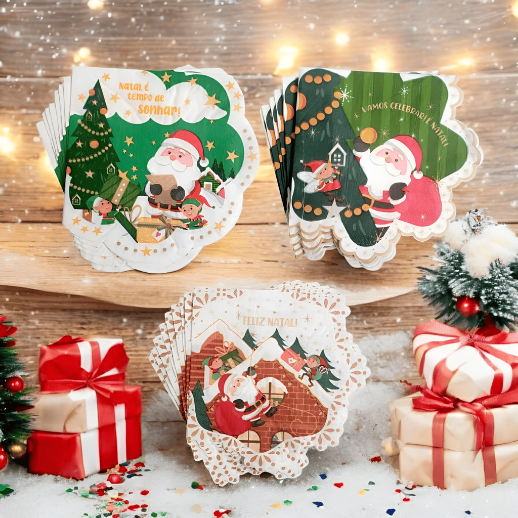 Kit 20 Guardanapos Natal de Papel / Decoração Natalino Noel / Jogo Conjunto - Multiart Christmas 