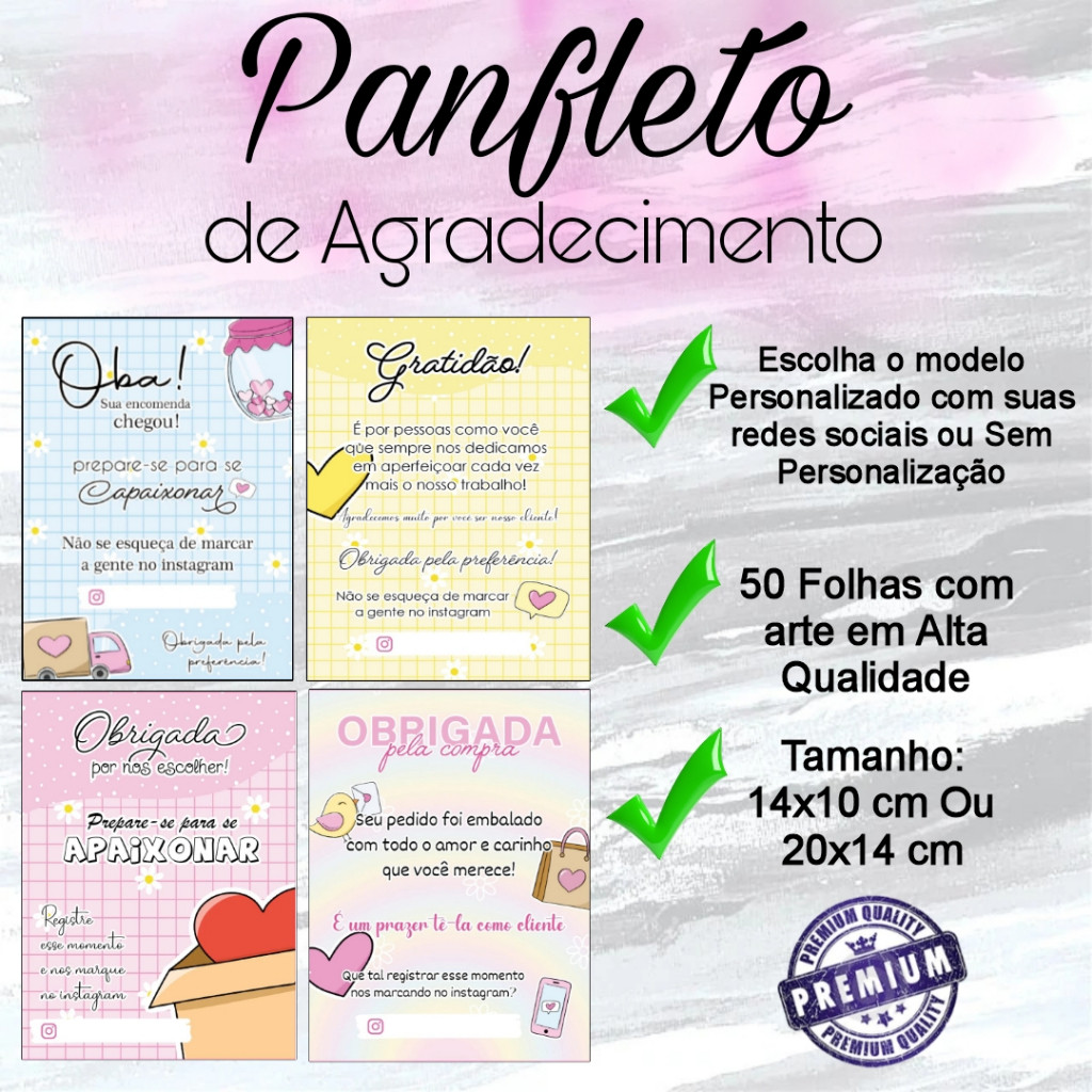 Panfleto de Agradecimento Personalizado C/50 Folhas Mimo/Agradecimento ...