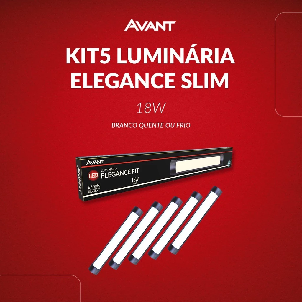 kit 5 Luminaria Led Elegance Fit 18w 3000k ou 6500K 110v/220v Preto Avant