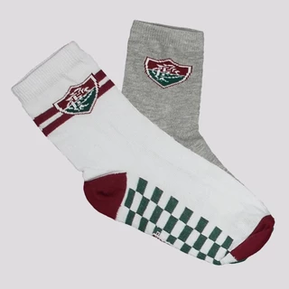 Kit Meias Fluminense 2 Pares Juvenil Cinza e Branca