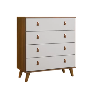 Cômoda Encanto 4 Gavetas Nogal com Branco Brilho Batrol