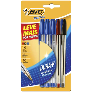 Caneta esferográfica Cristal 1.0 Cores Clássicas com 10 unidades Bic em Oferta na Shopee