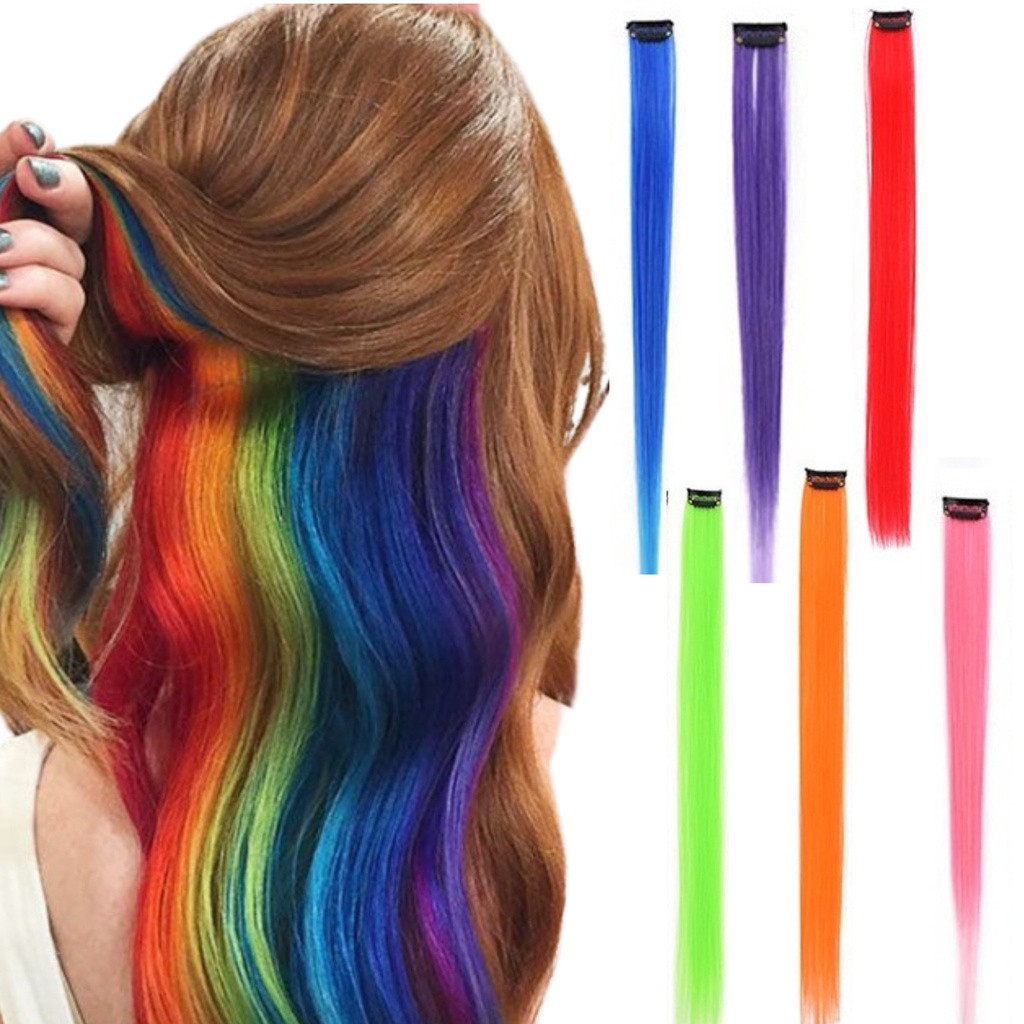 6 Mechas Coloridas Aplique de Cabelo Colorido Tic Tac Infantil Cosplay ...