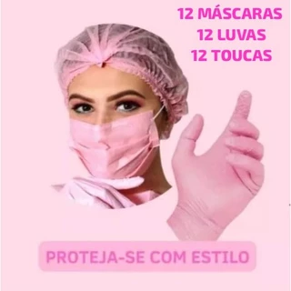 Kits Luvas Máscaras e Toucas Rosa e Preta com 12 Unidades de Cada Segurança Proteção Mãos Resistente em Oferta na Shopee