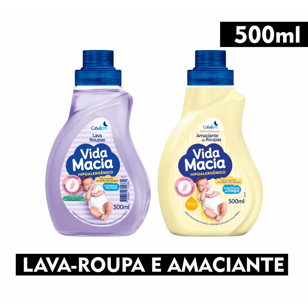 Lava Roupas e Amaciante Vida Macia Bebe Bebê 500ml Opção de Kit ...
