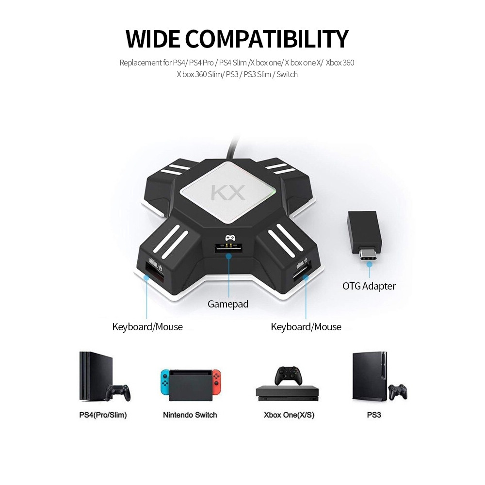 Adaptador KX USB Conversor De Teclado E Mouse Para Jogos Moveis Plug and Play Substituicao N Switch Xbox One PS4 PS3 Pre