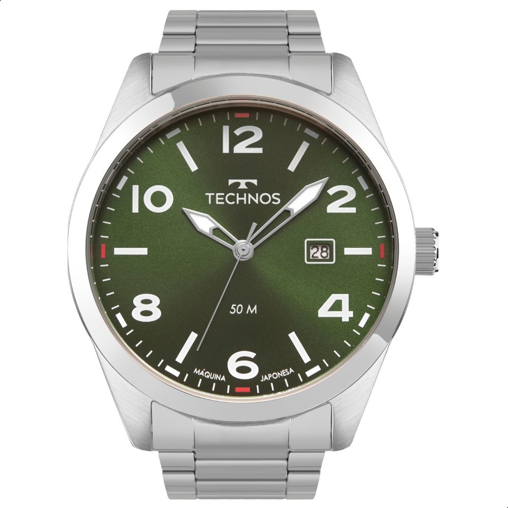 Relógio Masculino Technos Verde Prata Analógico Calendário Marido Namorado Pai Barato 2115TYP/1V